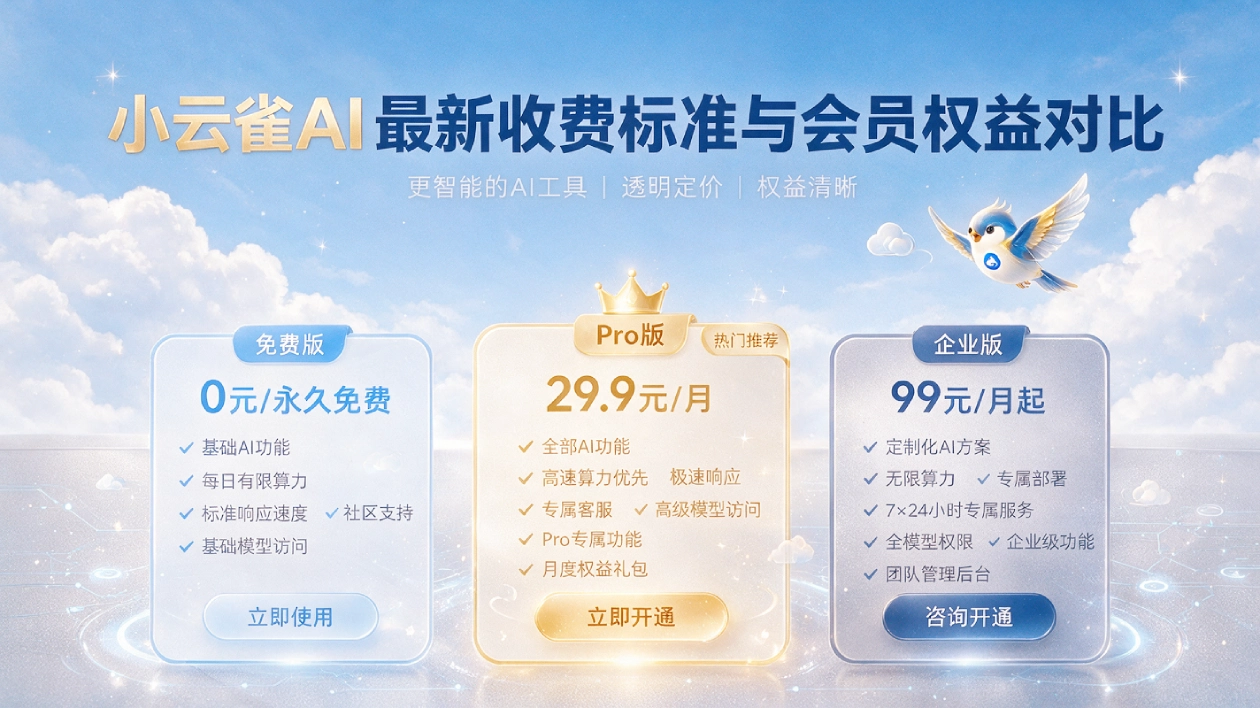 小云雀AI最新收费标准与会员权益对比(图1) 小云雀AI最新收费标准与会员权益对比