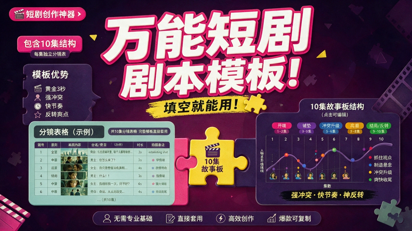 万能短剧剧本模板!填空就能用,附10集结构+分镜表格(图1) 万能短剧剧本模板!填空就能用,附10集结构+分镜表格